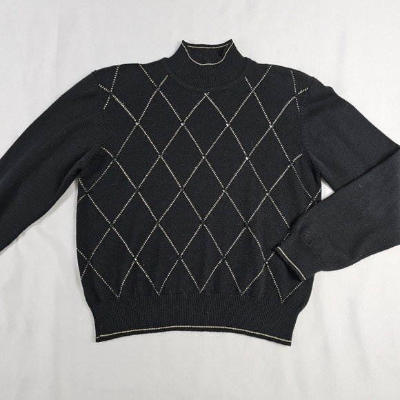 Vtg Liz Claiborne Black Gold Beaded Wool Blend Sweater Womens M - Picture 7 of 7